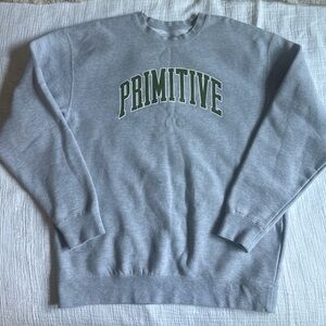 Primitive Gray Crewneck Sweater with Green Logo